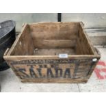 A VINTAGE WOODEN MONOGRAMED 'THE SALADA' CRATE