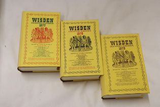 THREE HARDBACK COPIES OF WISDEN'S CRICKETER'S ALMANACKS, 1977, 1978AND 1979. THESE COPIES ARE IN