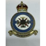 A HALLMARKED BIRMINGHAM SILVER AND ENAMEL ROYAL AIR FORCE FIGHTER SQUADRON CXI BADGE