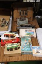 A QUANTITY OF VINTAGE TOYS TO INCLUDE RAILWAY ITEMS, AN AIRFIX, QUEEN VICTORIA KIT, TRAMS, ETC