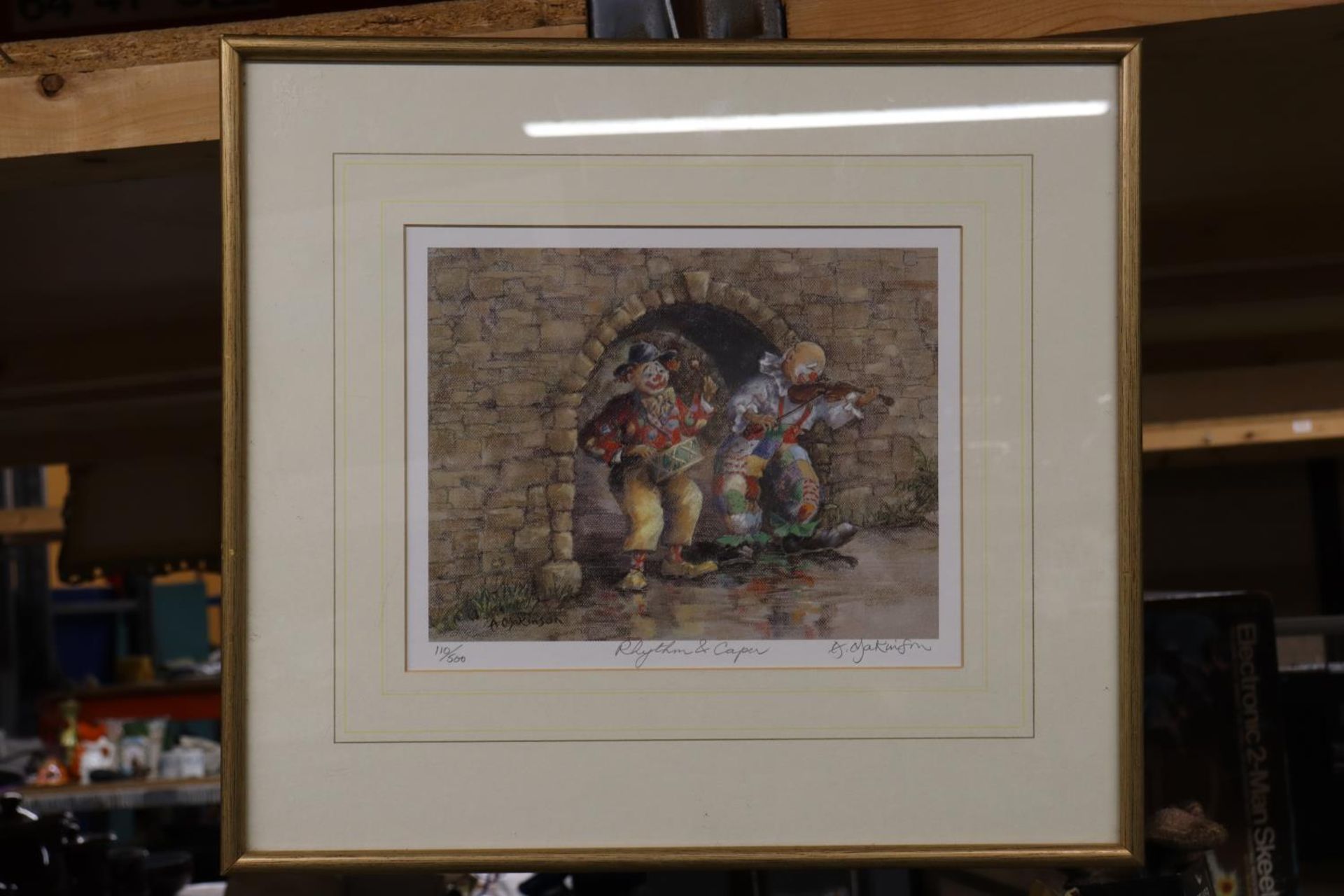 A FRAMED A MATKINSON SIGNED LIMITED EDITION 110/500 PRINT RHYTHM AND CAPER