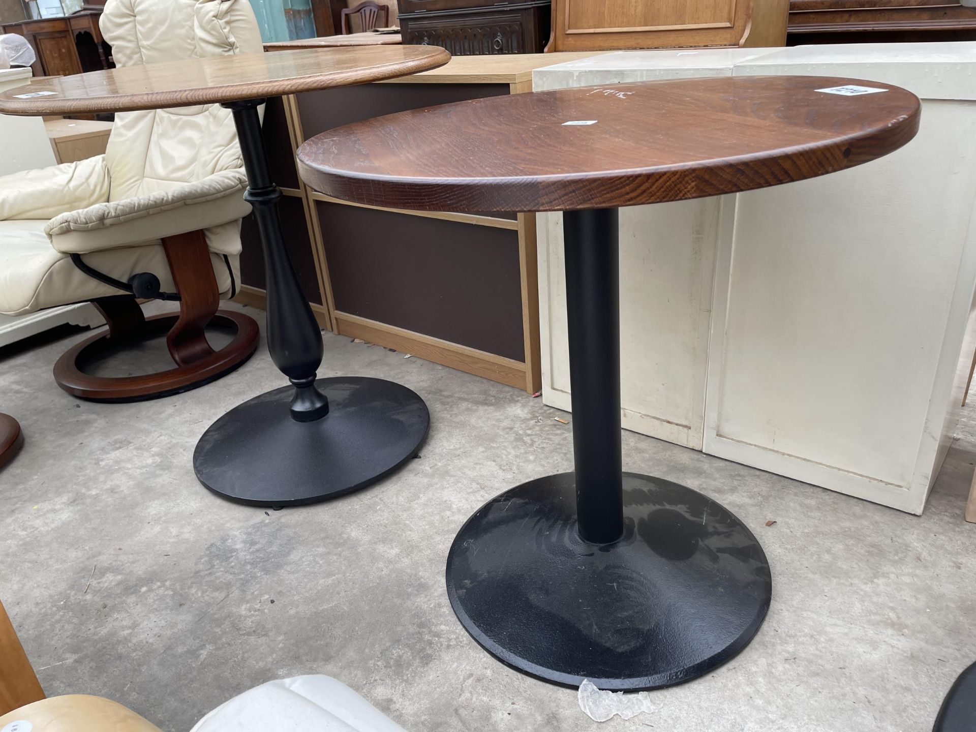 TWO PUB TABLES ON METALWARE BASES 31" DIAMETER - Image 2 of 2
