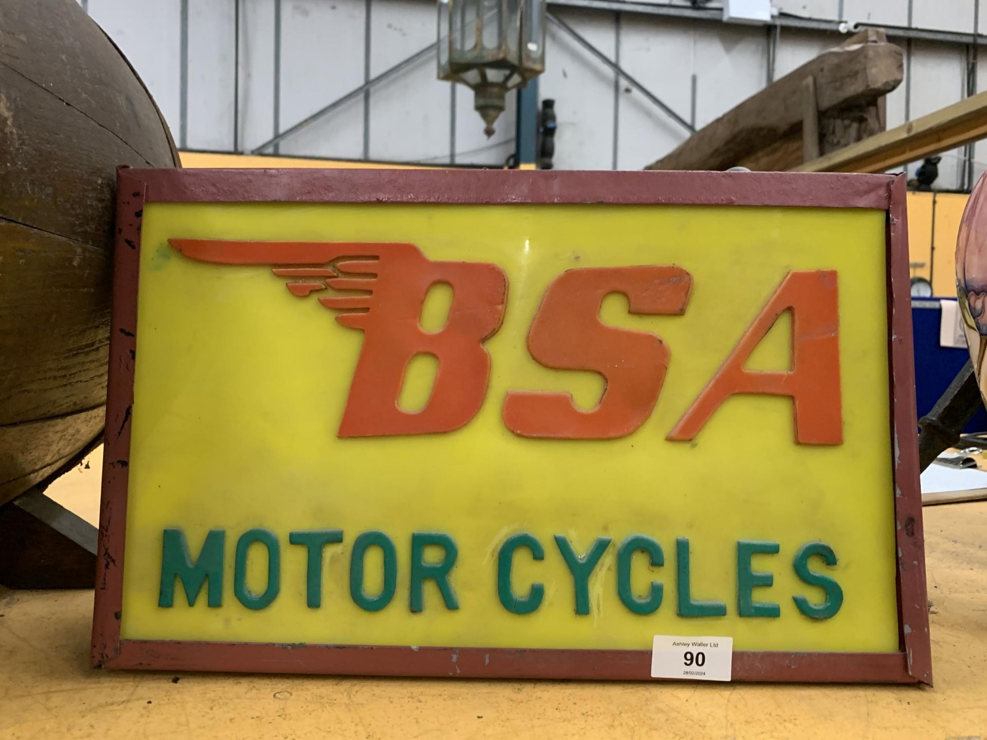AN ILLUMINATED BSA MOTORCYCLE SIGN