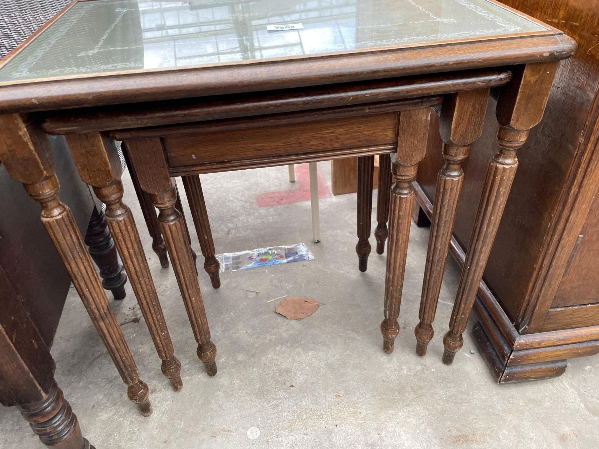 A NEST OF THREE MODERN TABLES, MAHOGANY BOX COMMODE AND AN OCTAGONAL OCCASIONAL TABLE - Image 2 of 3
