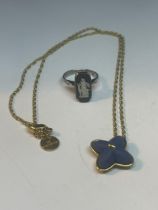 TWO WEDGWOOD JASPERWARE ITEMS TO INCLUDE A RING AND A NECKLACE WITH PENDANT