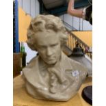 A VINTAGE LARGE HEAVY CERAMIC BUST OF BEETHOVEN