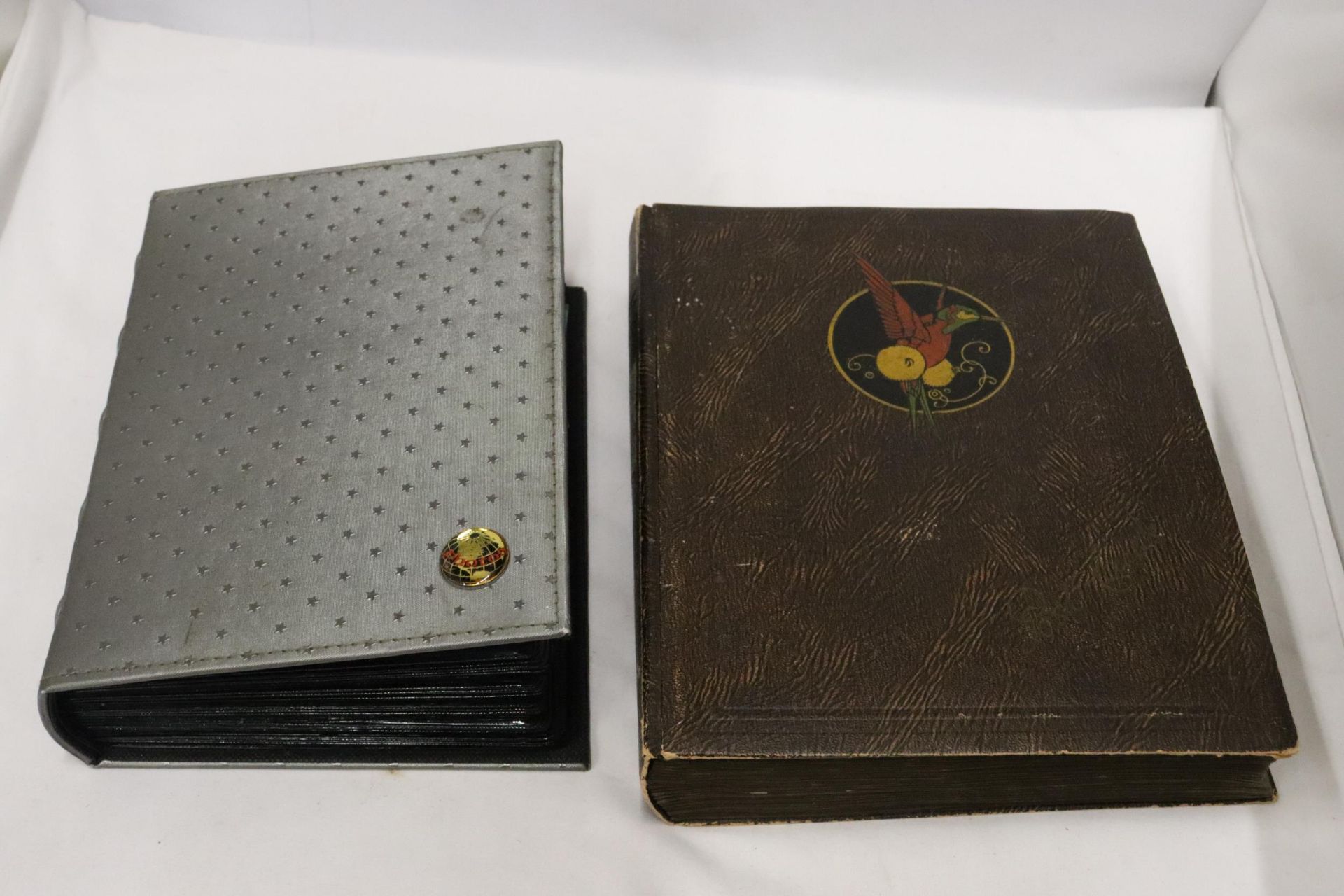 TWO POSTCARD ALBUMS WITH SHIPPING INTERST POSTCARDS