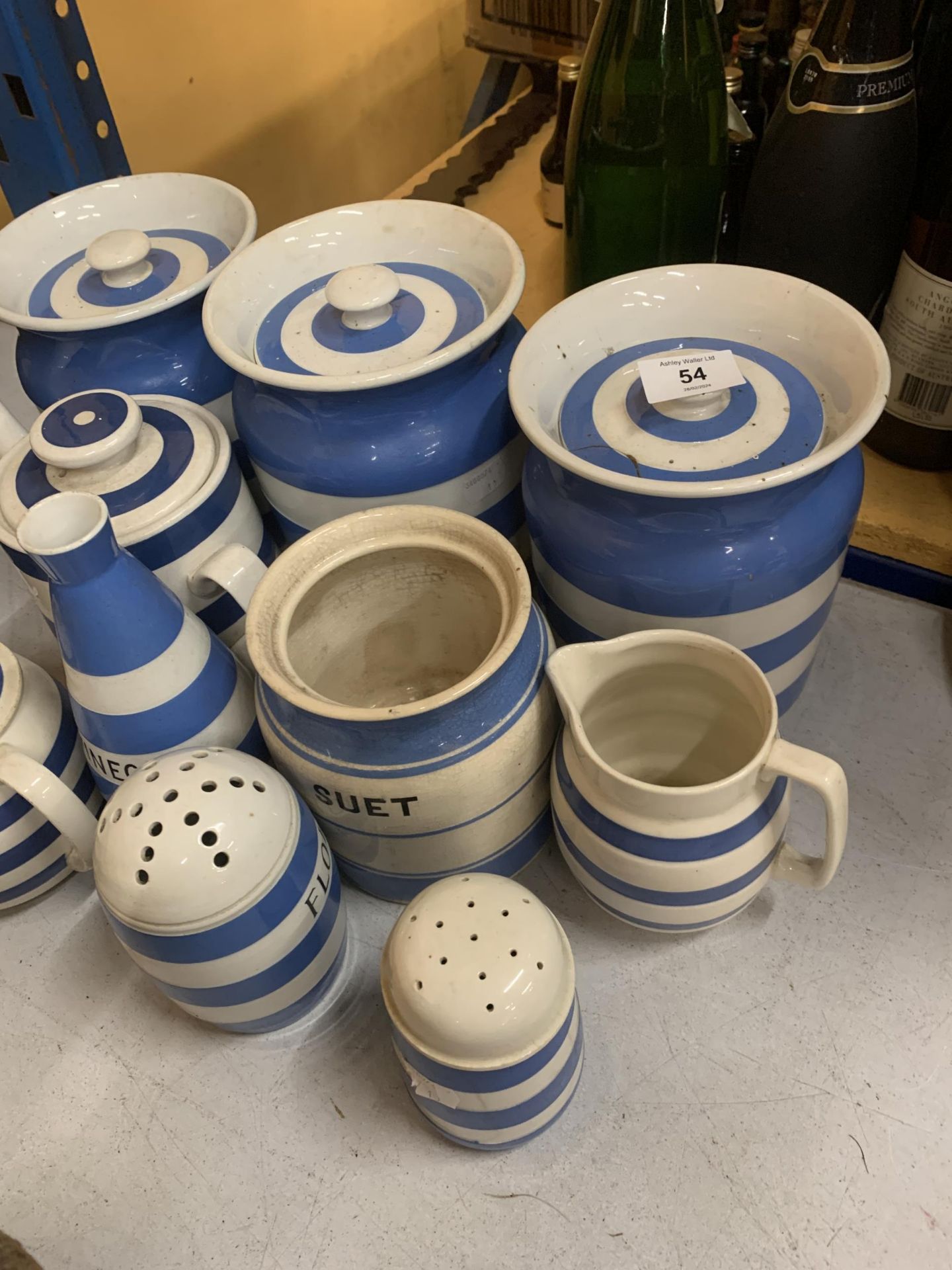 TEN ITEMS OF T G GREEN BLUE AND WHITE CORNISH WARE TO INCLUDE LIDDED STORAGE JARS, JUGS ETC - Image 3 of 4