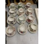 A COMPLETE SET OF ROYAL ALBERT FLOWER OF THE MONTH CUP AND SAUCERS