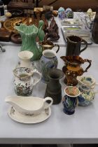 A QUANTITY OF VINTAGE CERAMICS TO INCLUDE COPELAND SPODE 'LEAPING THE BROOCK' SAUCE BOAT AND SAUCER,