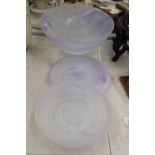 TWO LARGE PORTMERION PURPLE GLASS BOWLS TOGETHER WITH PLATE