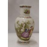 A LARGE VICTORIAN STYLE VASE WITH TRANSFER PRINTED PRINT, HEIGHT 37CM
