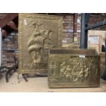 TWO DECORATIVE BRASS ITEMS TO INCLUDE A FIRE SCREEN AND MAGAZINE RACK