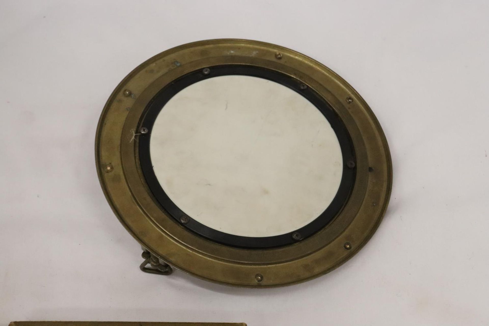 A BRASS PORTHOLE MIRROR WITH TWO WOODEN FRAMES - Image 9 of 9