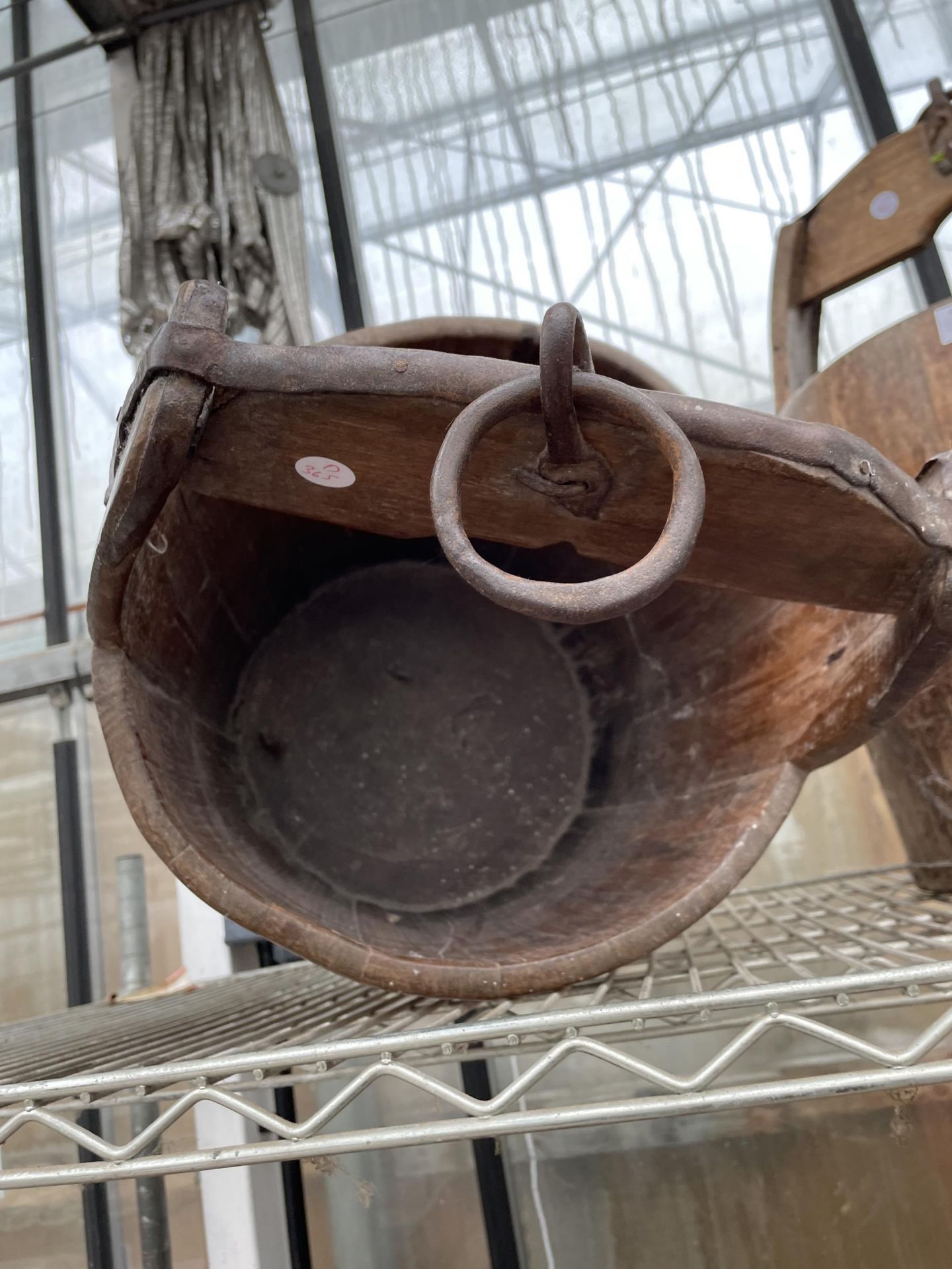 A VINTAGE OAK PAIL BUCKET WITH IRON BANDING AND LOOP - Image 2 of 2