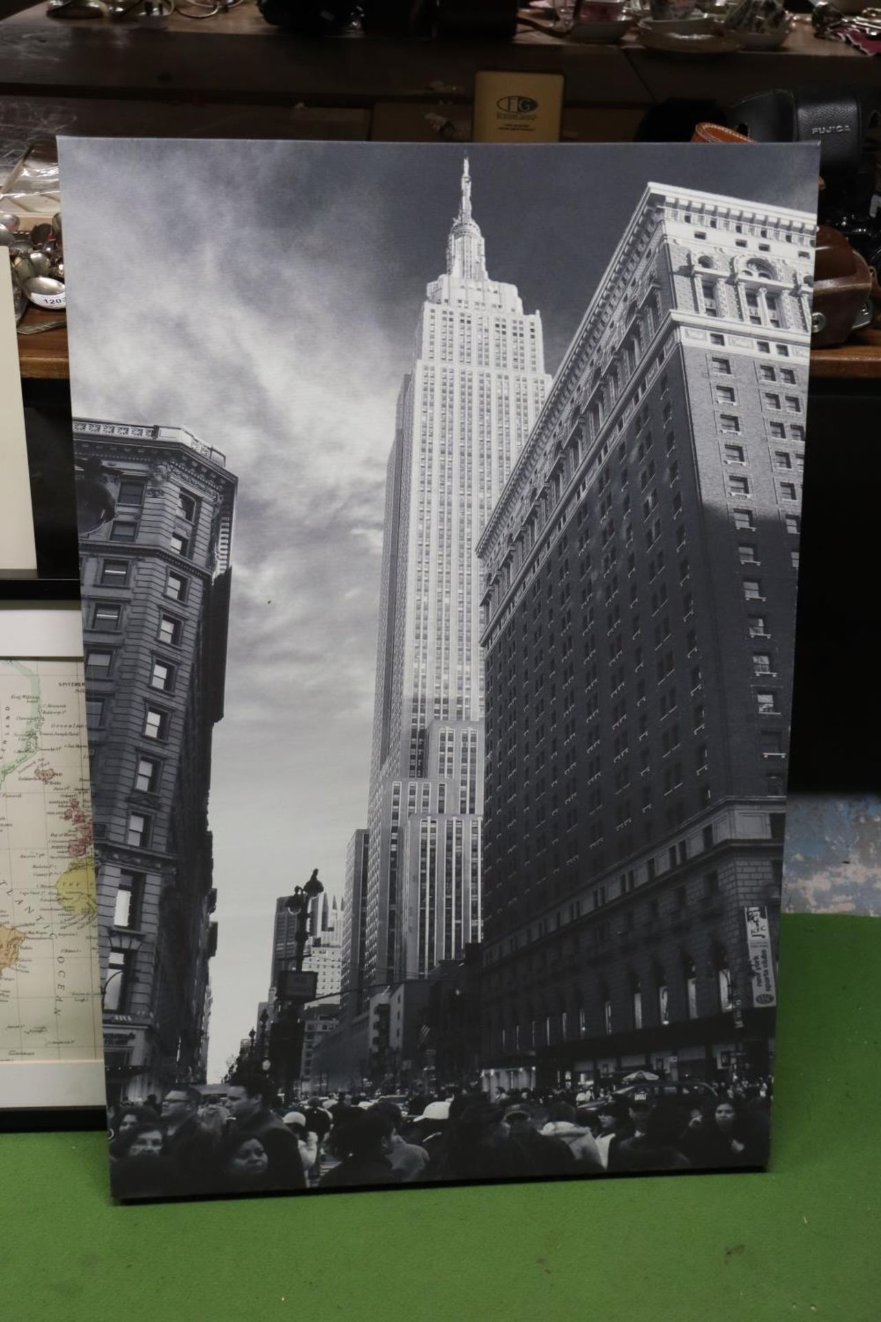 FOUR LARGE PRINTS TO INCLUDE NEW YORK STREET SCENE, A MAP, LLAMA, ETC - Image 3 of 5