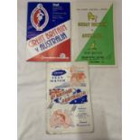 THREE RUGBY LEAGUE TEST MATCH PROGRAMMES, GREAT BRITAIN V AUSTRALIA, 1952, 1973 AND 1982