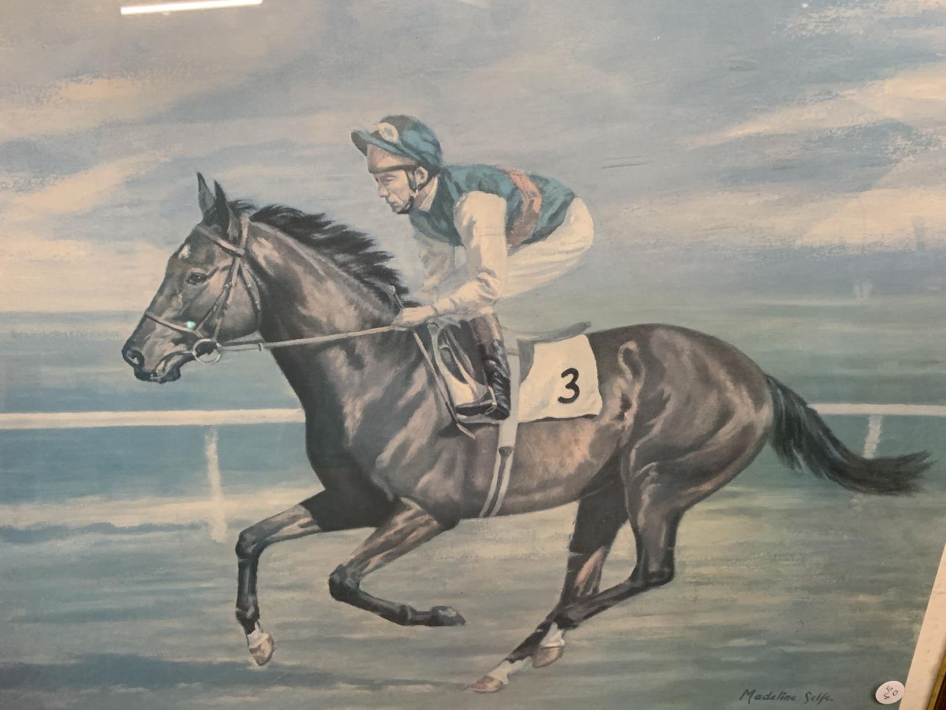 A FRAMED NIJINSKY AND LESTER PIGGOTT PRINT, BY ARTIST MADELINE SELFE, 69CM X 57CM - Image 2 of 5