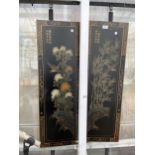 TWO WOODEN PAINTED ORIENTAL STYLE WALL PANELS