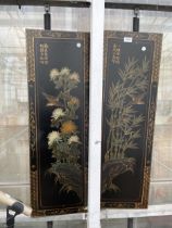 TWO WOODEN PAINTED ORIENTAL STYLE WALL PANELS