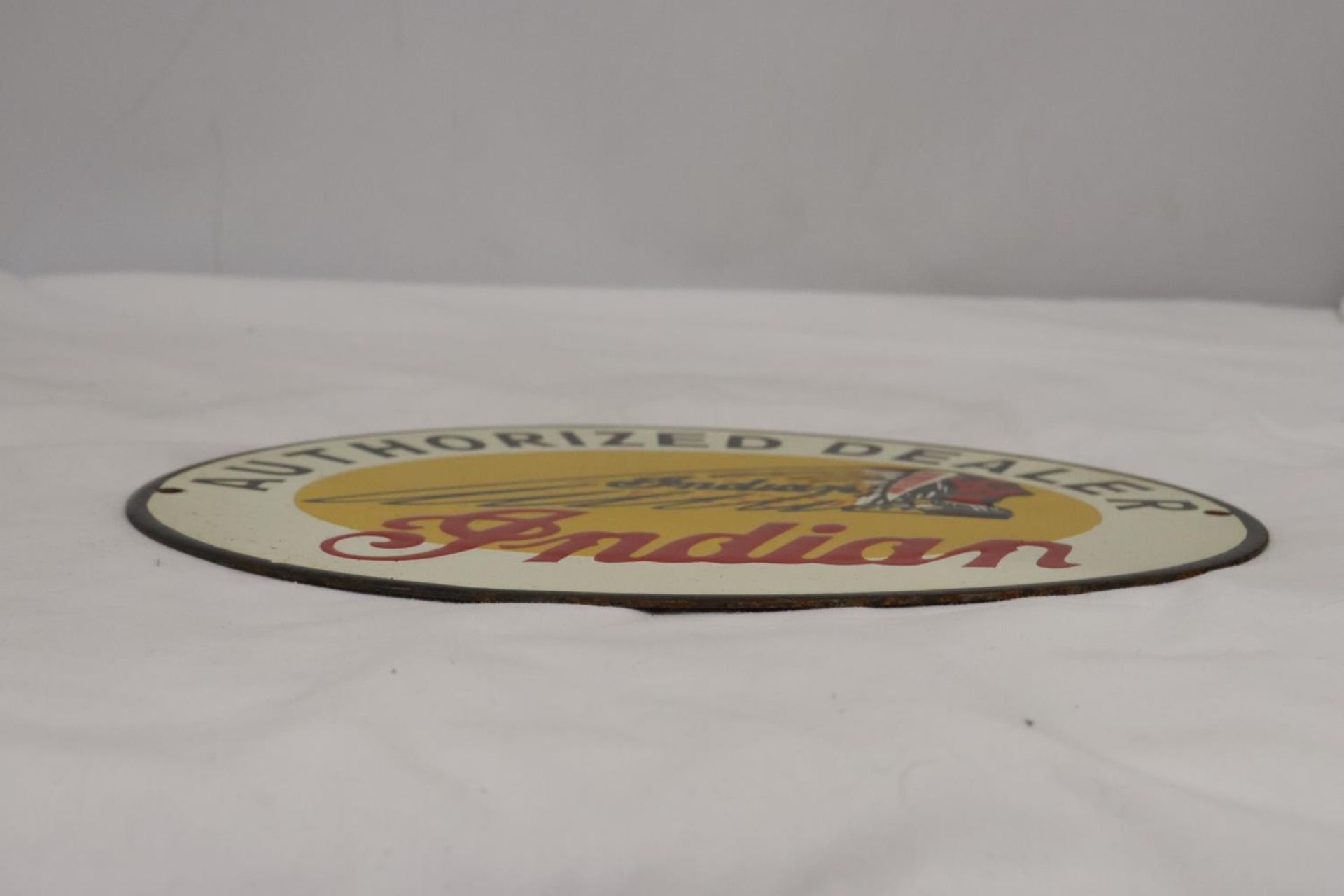 AN ENAMEL INDIAN MOTORCYCLES SIGN, 28CM X 22CM - Image 2 of 3