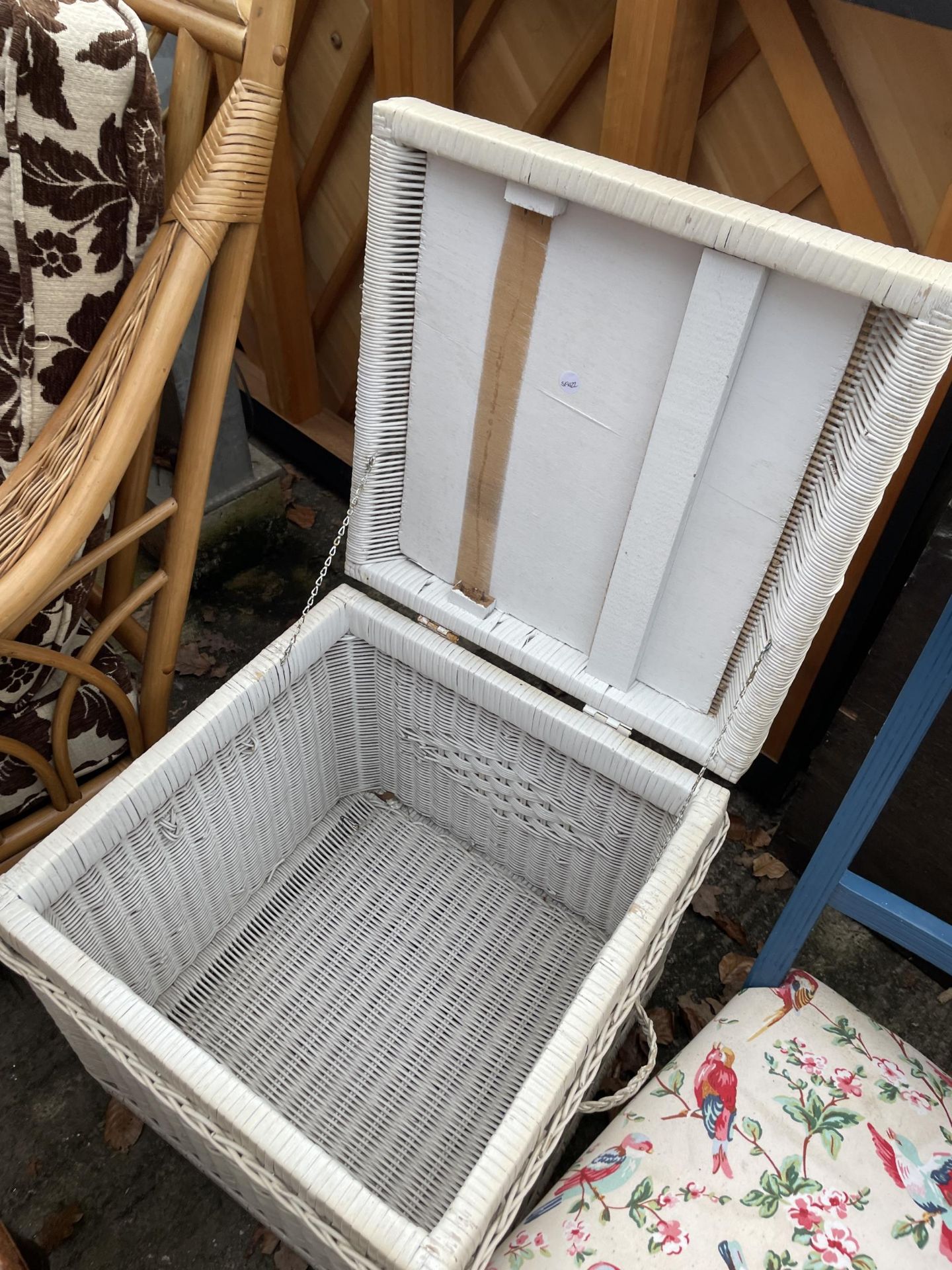 A WICKER STORAGE BOX STOOL, HARDWOOD LAMP TABLE AND EDWARDIAN NURSING CHAIR - Image 4 of 4