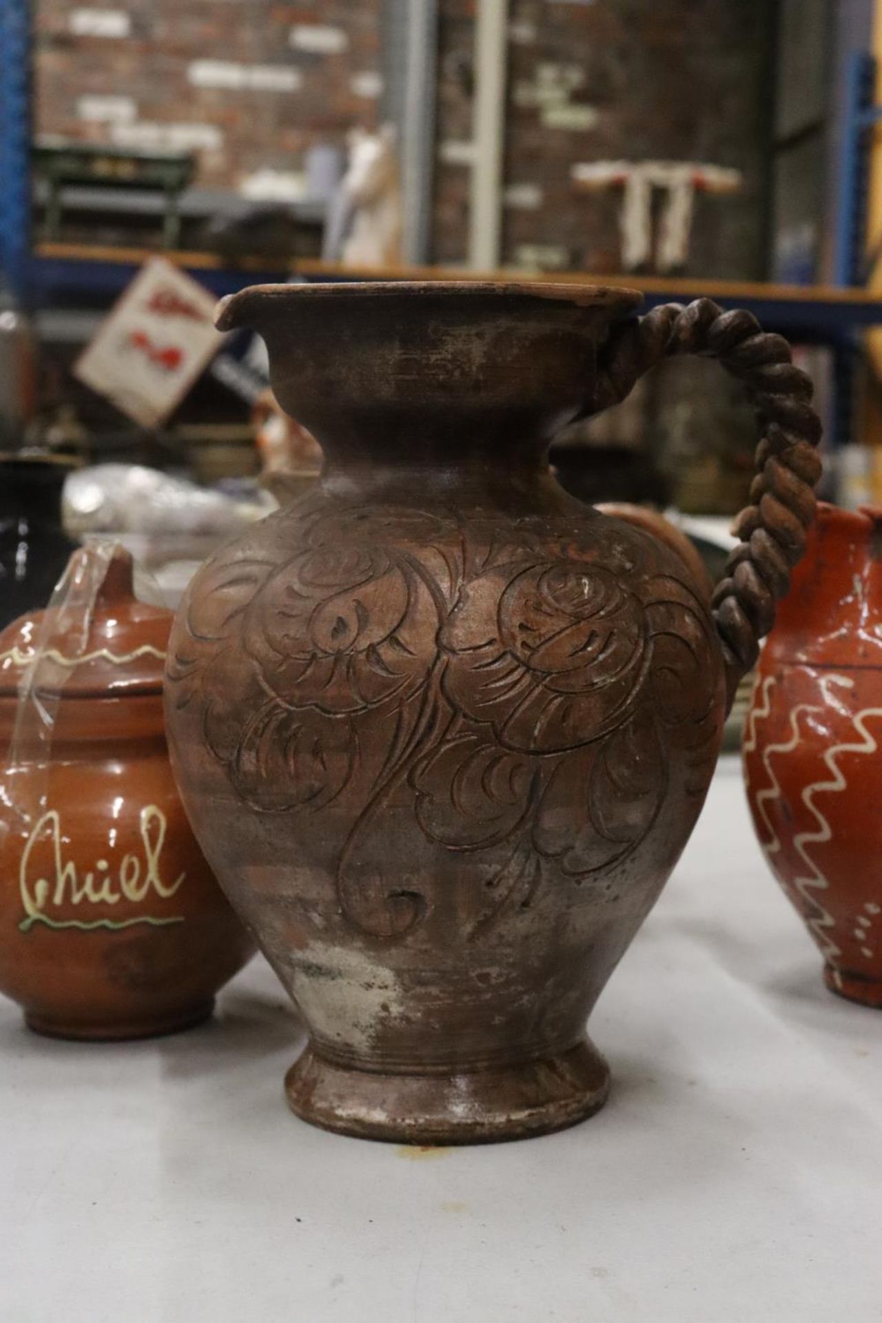 SIX STONEWARE ITEMS TO INCLUDE JUGS, EWER AND LIDDED POTS - Image 7 of 10