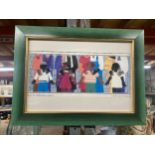 A FRAMED PRINT, 'LEAVE NO CHILD BEHIND', 50CM X 37CM BY VARNETTE P HONEYWOOD 1993