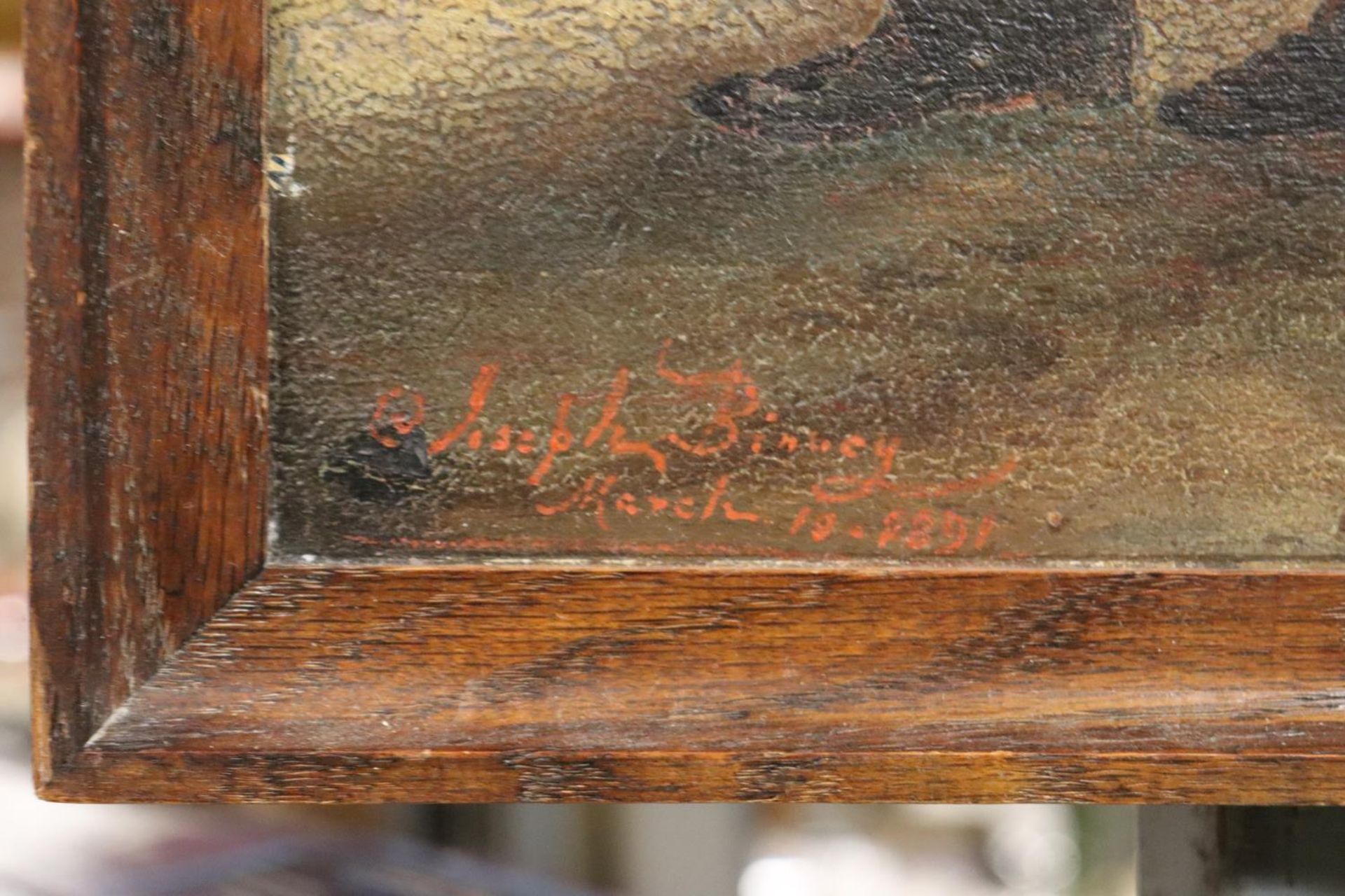 AN OIL ON BOARD OF THREE DRUNKS, SIGNED JOSEPH BINNEY, 35CM X 43CM - Image 3 of 3