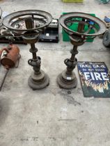 A PAIR OF LARGE HEAVY BRASS VINTAGE TABLE LAMPS