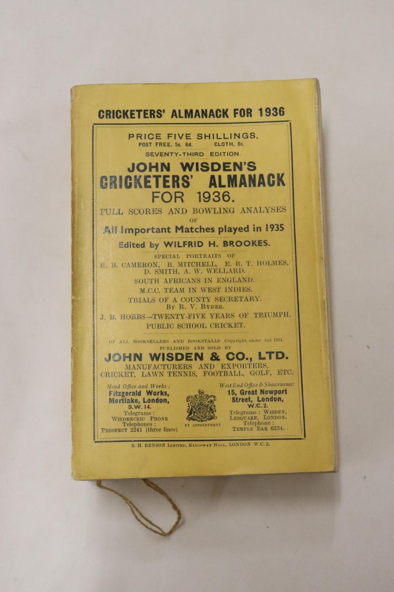 A 1936 COPY OF WISDEN'S CRICKETER'S ALMANACK. THIS COPY IS IN USED CONDITION, THE SPINE IS INTACT - Image 3 of 5