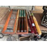 SIX VARIOUS WOOD LATHE WORKING TOOLS TO INCLUDE A CASED SET OF THREE FAITHFUL CASED SET