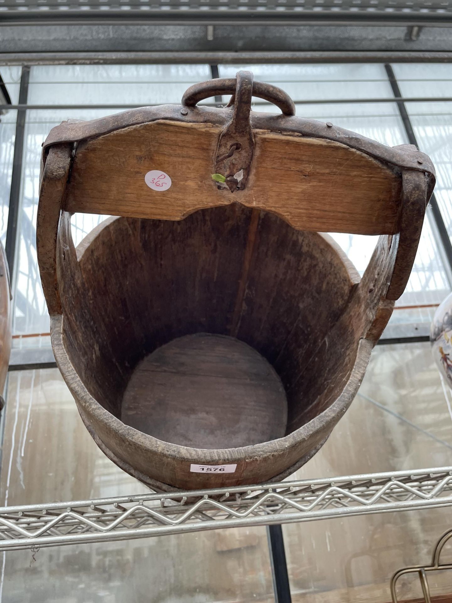 A VINTAGE OAK PAIL BUCKET WITH IRON BANDING AND LOOP - Image 2 of 2