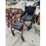 A FOLDING LOMAX WHEELCHAIR AND A DAYS MOBILITY SEAT WALKING FRAME