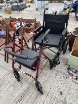 A FOLDING LOMAX WHEELCHAIR AND A DAYS MOBILITY SEAT WALKING FRAME