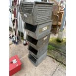 FIVE GALVANISED STACKING LINBIN STYLE BOXES