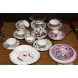 A QUANTITY OF VINTAGE WEDGOOD TEA BOWLS, CUPS AND SAUCERS, PLUS SUNDERLAND STYLE PLATES, ETC