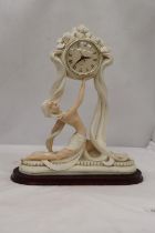 AN ART DECO STYLE MANTLE CLOCK WITH A LADY FIGURINE, HEIGHT 36CM