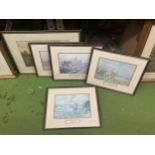 FIVE FRAMED HUNTING PRINT SCENES