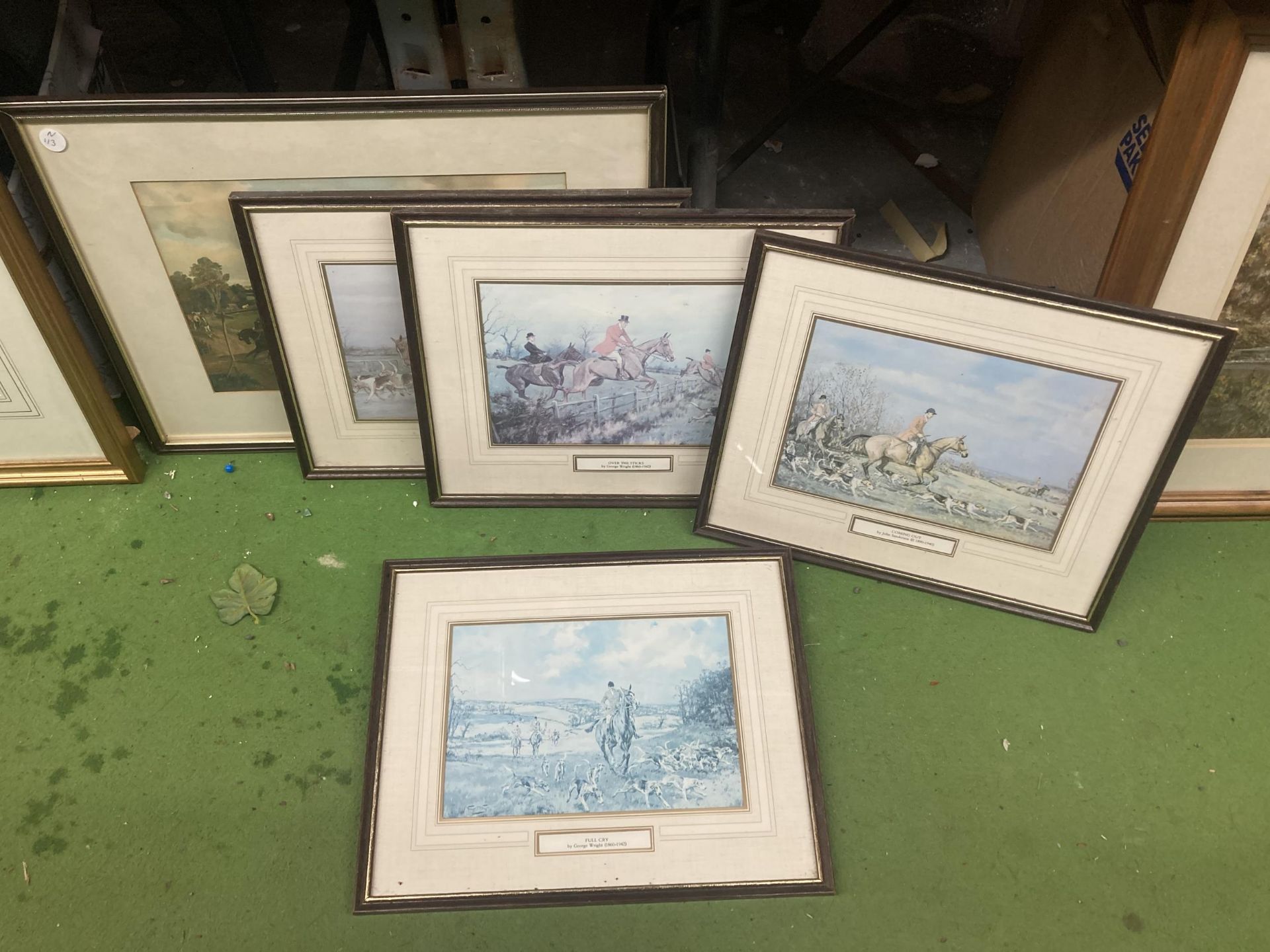 FIVE FRAMED HUNTING PRINT SCENES