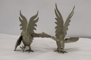 TWO METAL FIGHTING COCKS