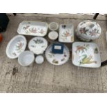 AN ASSORTMENT OF ROYAL WORCESTER, PORTMERION AND SPODE CERAMICS TO INCLUDE DISHES AND POTS ETC