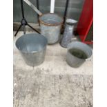 AN ASSORTMENT OF ITEMS TO INCLUDE TWO BUCKETS AND A JUG ETC