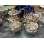 A VINTAGE SILVER PLATED TEASET TO INCLUDE A TEAPOT, COFFEE POT, SUGAR BOWL AND CREAM JUG