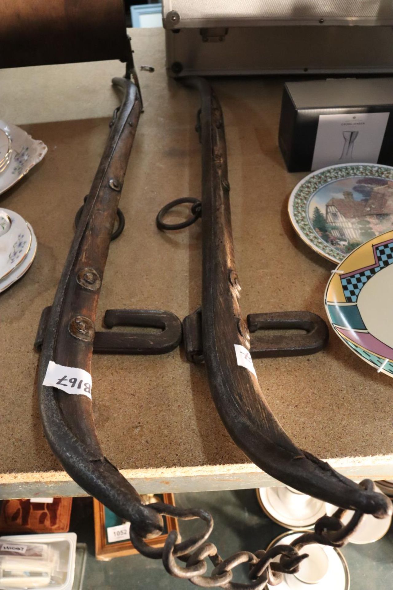 A PAIR OF VINTAGE HORSE HANES WOOD AND METAL