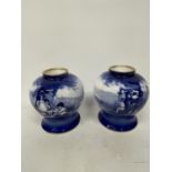 A PAIR OF ROYAL DOULTON BLUE CHILDREN SERIES VASES HEIGHT 17.5 CM