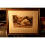 A FRAMED PRINT, 'GINGERBREAD SHOP, GRASMERE, SIGNED JUDY BOYES, 39CM X 32CM