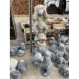 FOUR VARIOUS CONCRETE GARDEN FIGURES TO INCLUDE A MINI COOPER AND DARTH VADER ETC