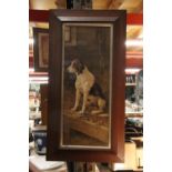 A VINTAGE PRINT OF A DOG IN A STABLE, 41CM X 80CM