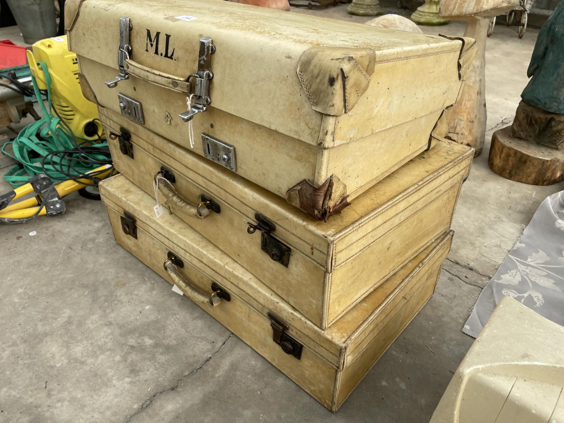 THREE VINTAGE VELLUM SUITCASES TO INCLUDE A REVELATION BEARING THE INITIALS M.L ETC - Image 2 of 4